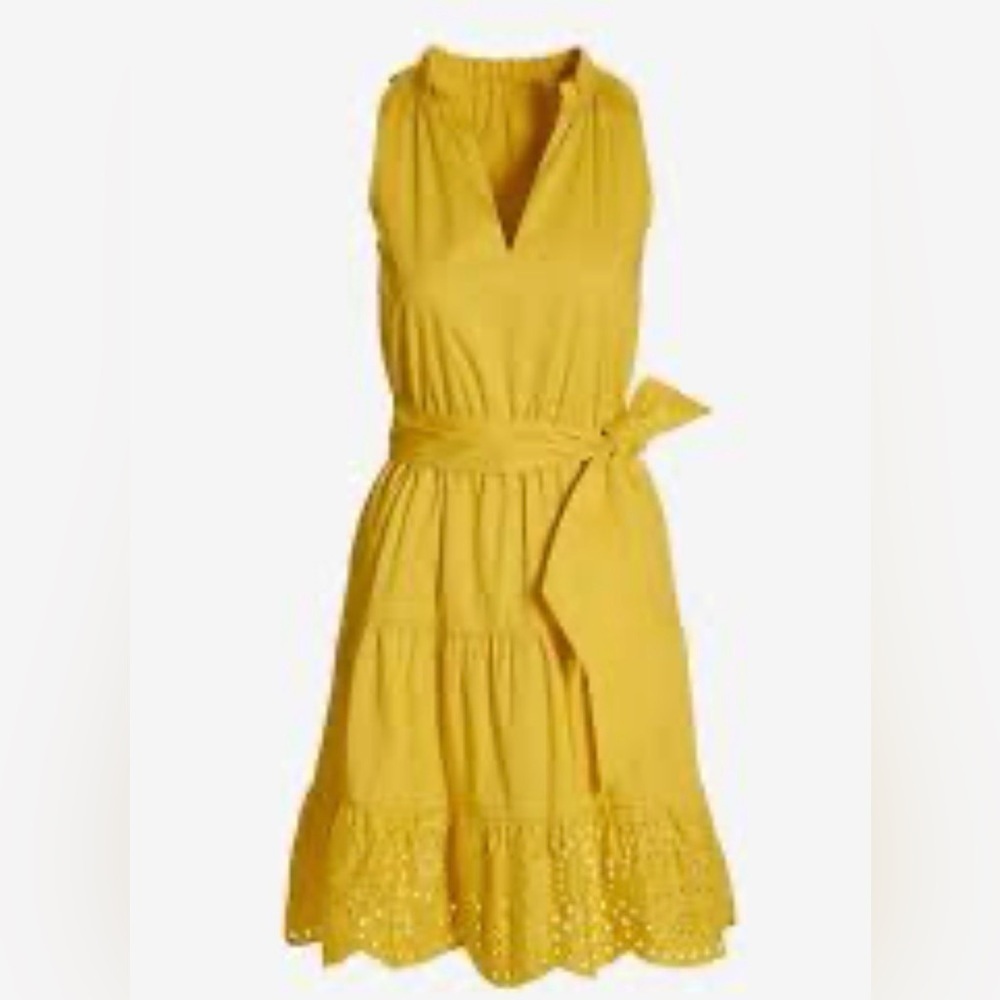 BOSTON PROPER Tie Waist Tiered Fit and Flare Poplin Dress size XXS EUC